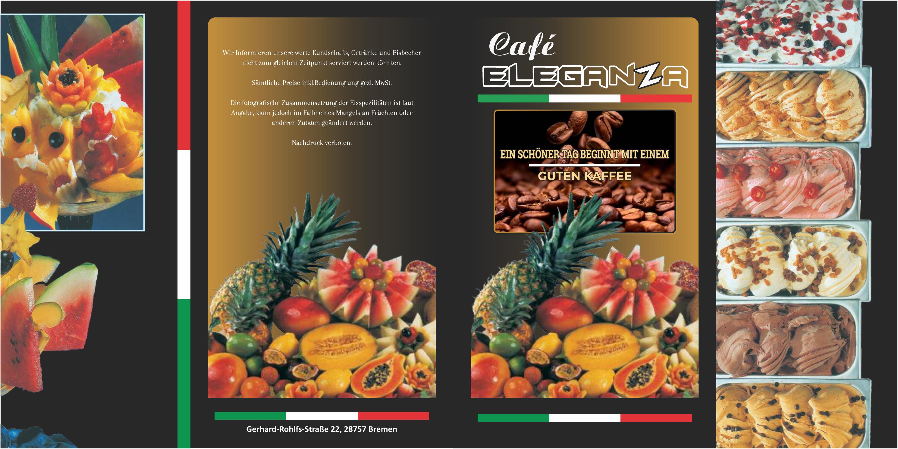 Café Eleganza Speisekarte – Seite 1